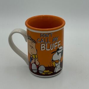 Peanuts Snoopy Linus Coffee Mug Dont Call My Bluff Orange Gibson 2011 F3222